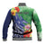 Personalised Pohnpei States Humpback Whale Baseball Jacket Polynesian Tropical Flowers