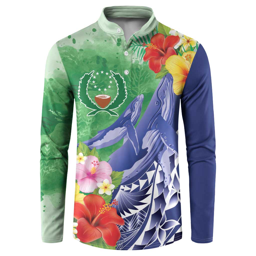 Personalised Pohnpei States Humpback Whale Button Sweatshirt Polynesian Tropical Flowers