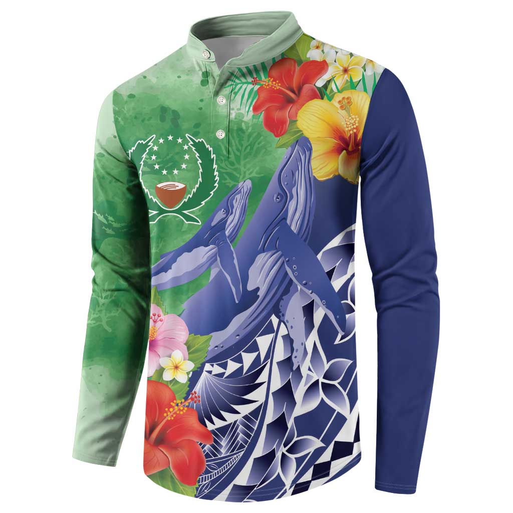 Personalised Pohnpei States Humpback Whale Button Sweatshirt Polynesian Tropical Flowers LT9 - Polynesian Pride