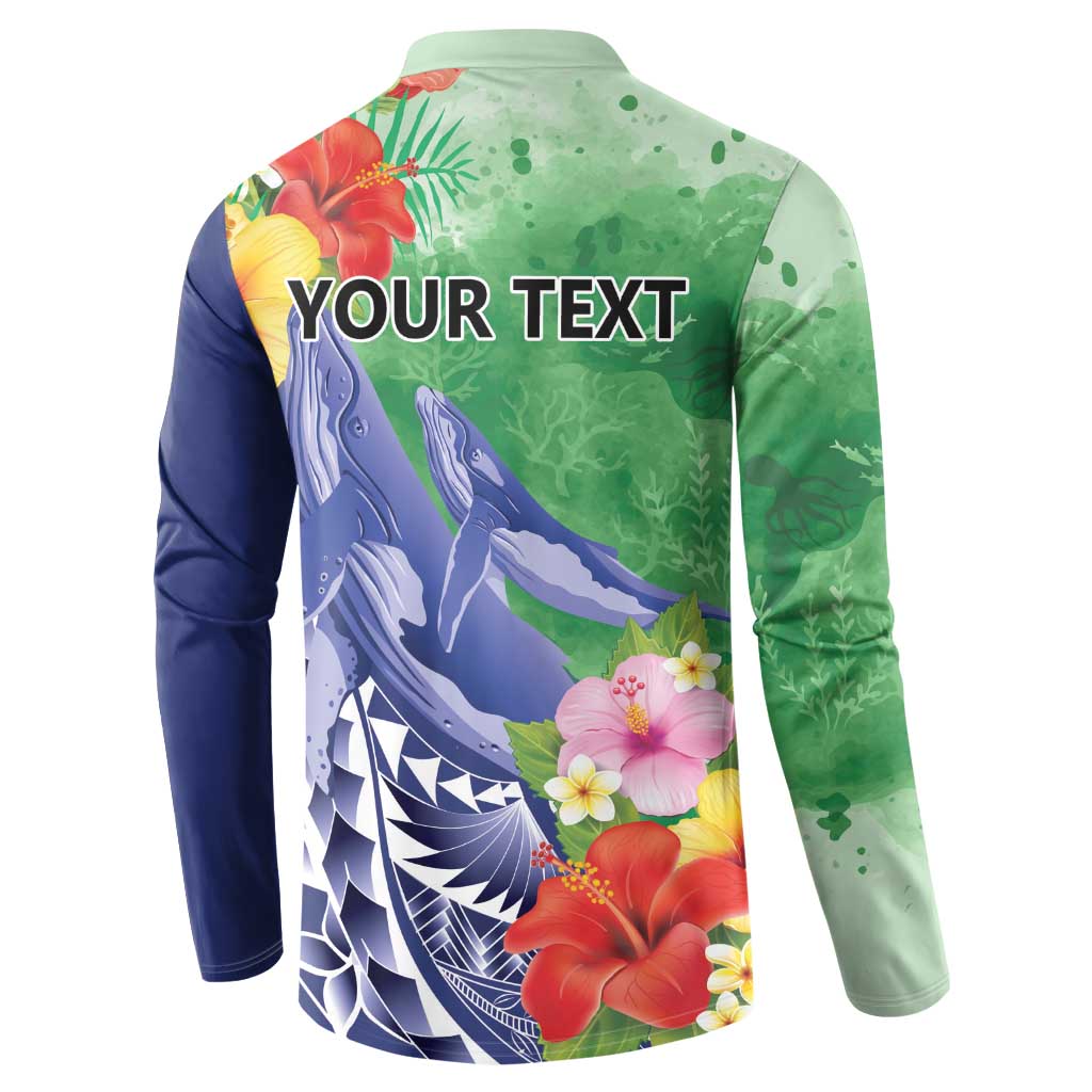 Personalised Pohnpei States Humpback Whale Button Sweatshirt Polynesian Tropical Flowers LT9 - Polynesian Pride