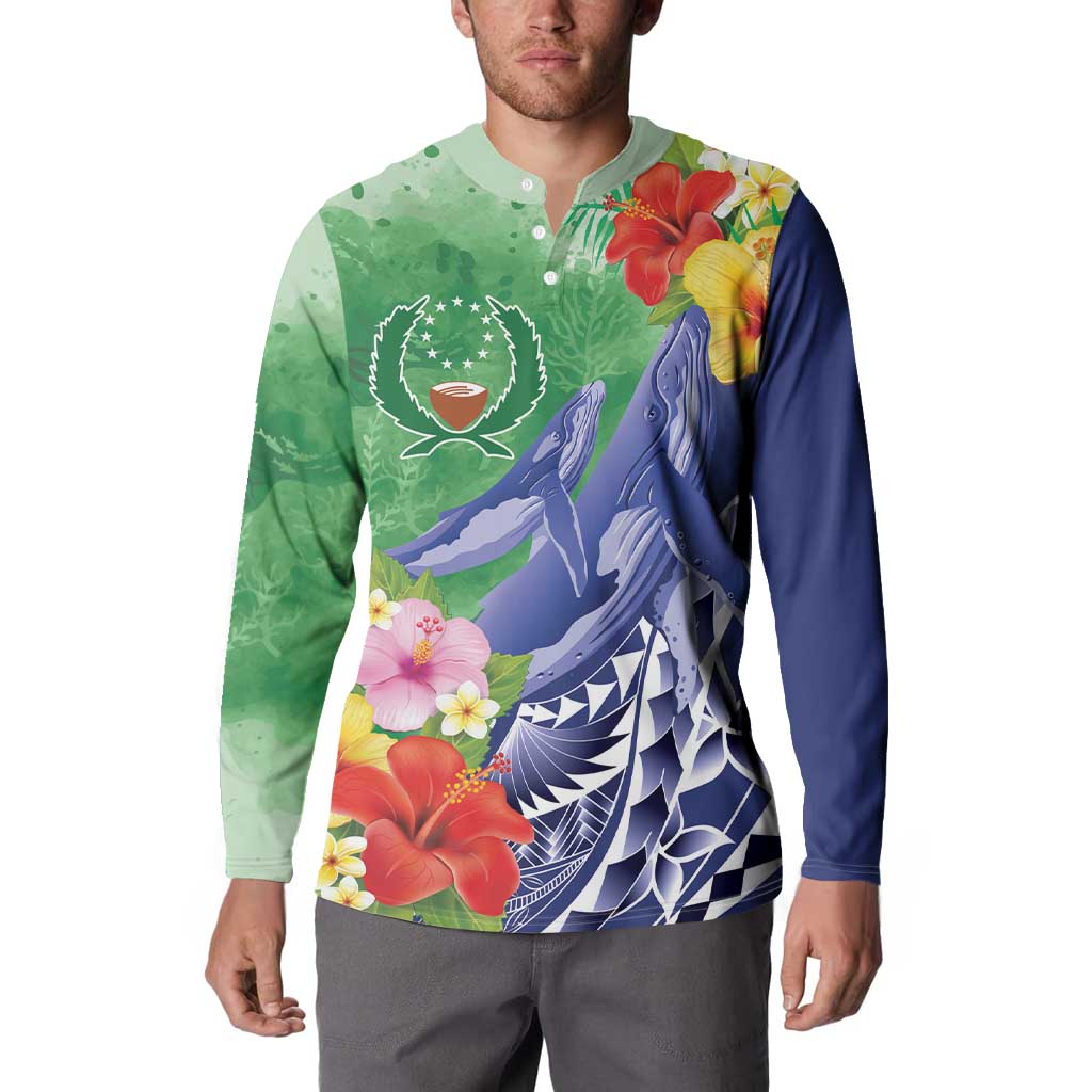 Personalised Pohnpei States Humpback Whale Button Sweatshirt Polynesian Tropical Flowers LT9 - Polynesian Pride