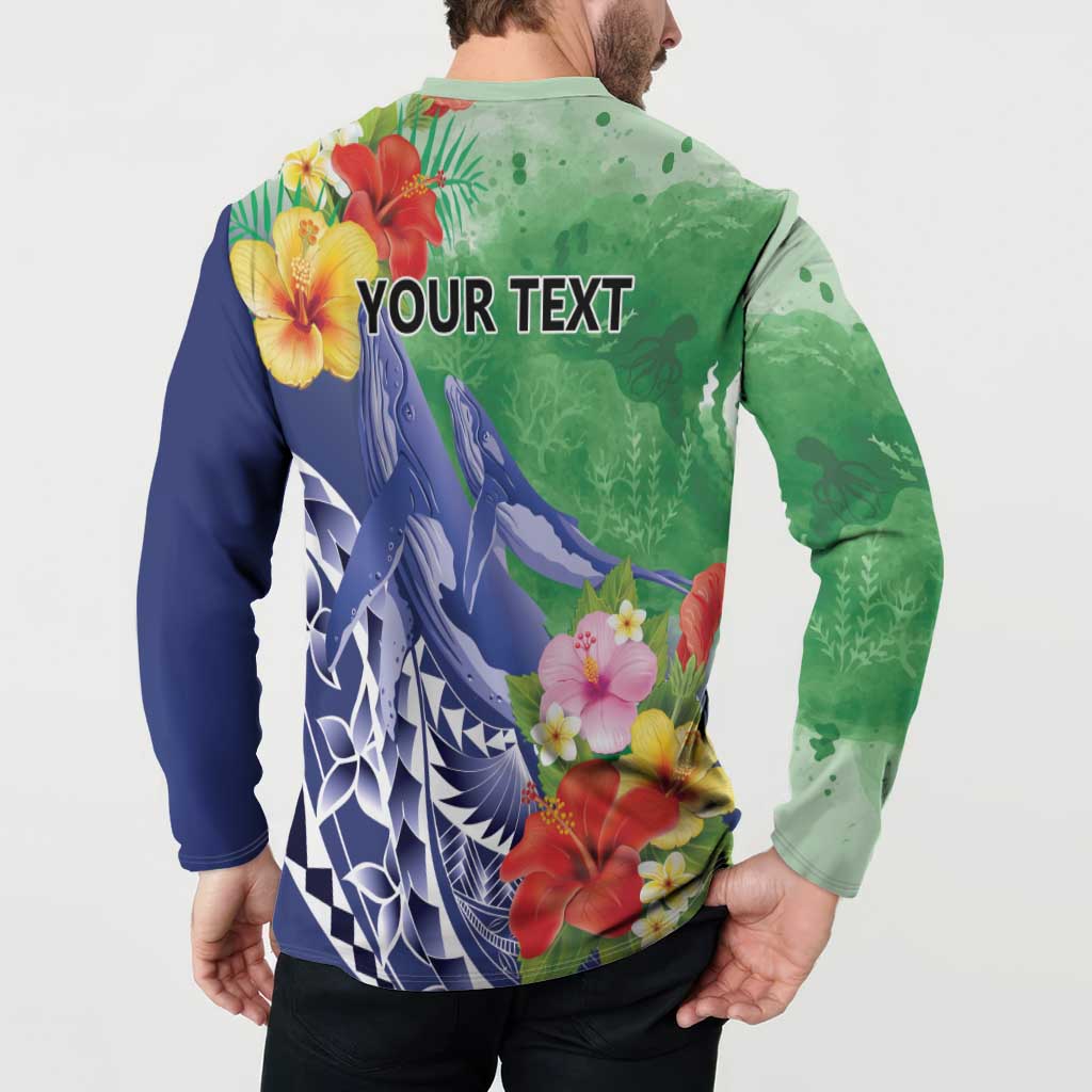 Personalised Pohnpei States Humpback Whale Button Sweatshirt Polynesian Tropical Flowers LT9 - Polynesian Pride