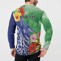Personalised Pohnpei States Humpback Whale Button Sweatshirt Polynesian Tropical Flowers LT9 - Polynesian Pride