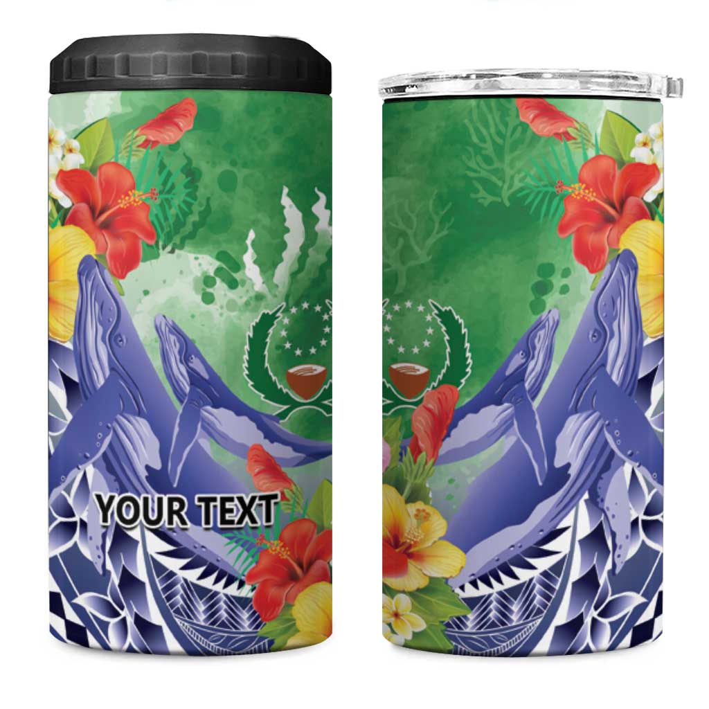 Personalised Pohnpei States Humpback Whale 4 in 1 Can Cooler Tumbler Polynesian Tropical Flowers LT9 One Size: 16 oz Blue - Polynesian Pride