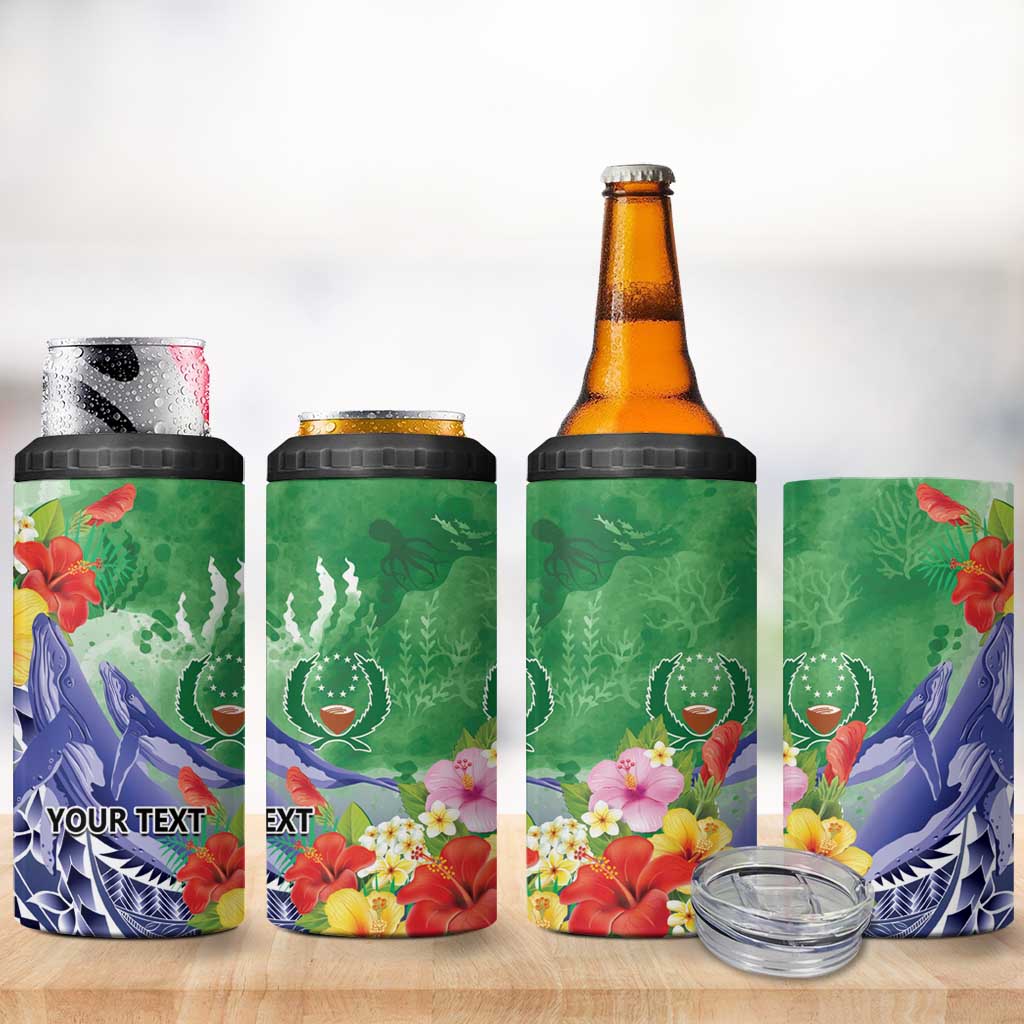 Personalised Pohnpei States Humpback Whale 4 in 1 Can Cooler Tumbler Polynesian Tropical Flowers LT9 - Polynesian Pride
