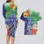 Personalised Pohnpei States Humpback Whale Couples Matching Long Sleeve Bodycon Dress and Hawaiian Shirt Polynesian Tropical Flowers