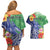 Personalised Pohnpei States Humpback Whale Couples Matching Off Shoulder Short Dress and Hawaiian Shirt Polynesian Tropical Flowers