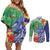 Personalised Pohnpei States Humpback Whale Couples Matching Off Shoulder Short Dress and Long Sleeve Button Shirt Polynesian Tropical Flowers