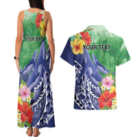 Personalised Pohnpei States Humpback Whale Couples Matching Tank Maxi Dress and Hawaiian Shirt Polynesian Tropical Flowers LT9 - Polynesian Pride