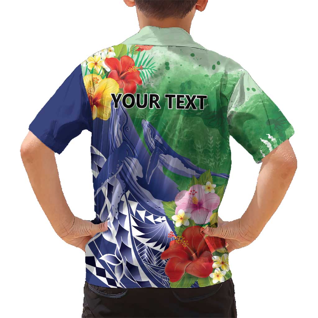 Personalised Pohnpei States Humpback Whale Family Matching Short Sleeve Bodycon Dress and Hawaiian Shirt Polynesian Tropical Flowers LT9 - Polynesian Pride