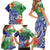 Personalised Pohnpei States Humpback Whale Family Matching Short Sleeve Bodycon Dress and Hawaiian Shirt Polynesian Tropical Flowers