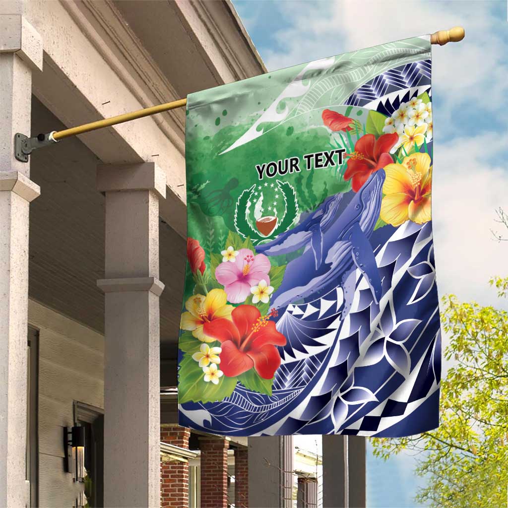 Personalised Pohnpei States Humpback Whale Garden Flag Polynesian Tropical Flowers LT9 House Flag Blue - Polynesian Pride