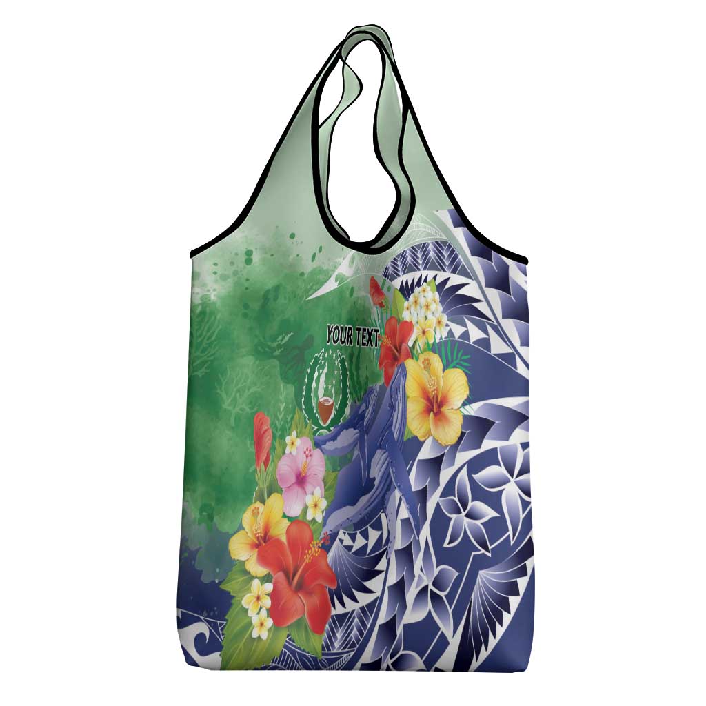 Personalised Pohnpei States Humpback Whale Grocery Bag Polynesian Tropical Flowers LT9 - Polynesian Pride