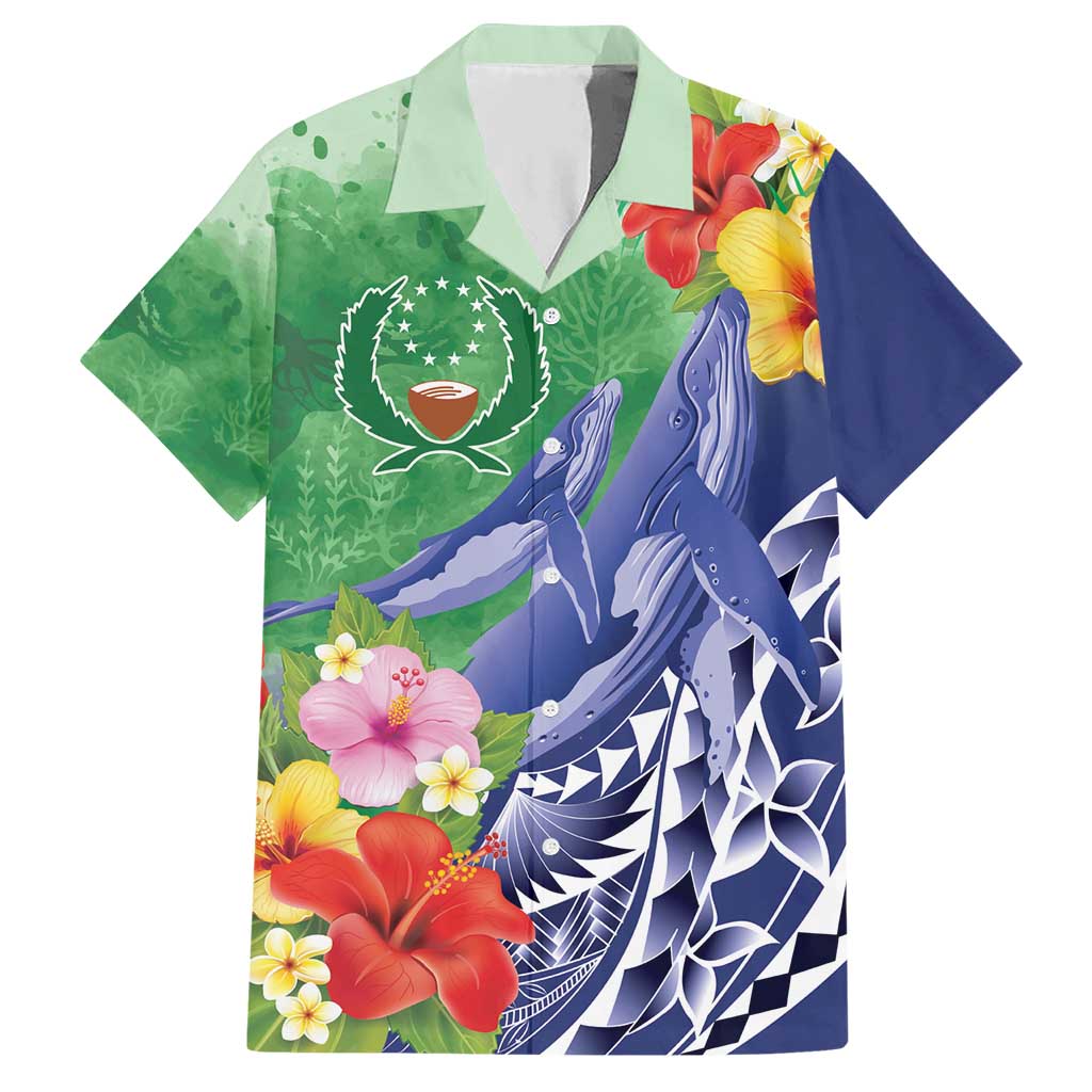 Personalised Pohnpei States Humpback Whale Hawaiian Shirt Polynesian Tropical Flowers