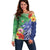 Personalised Pohnpei States Humpback Whale Off Shoulder Sweater Polynesian Tropical Flowers