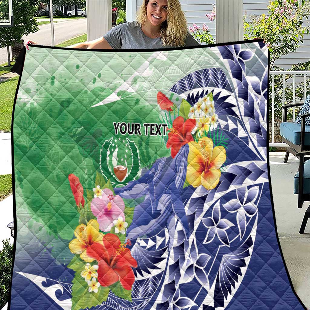 Personalised Pohnpei States Humpback Whale Quilt Polynesian Tropical Flowers LT9 Blue - Polynesian Pride