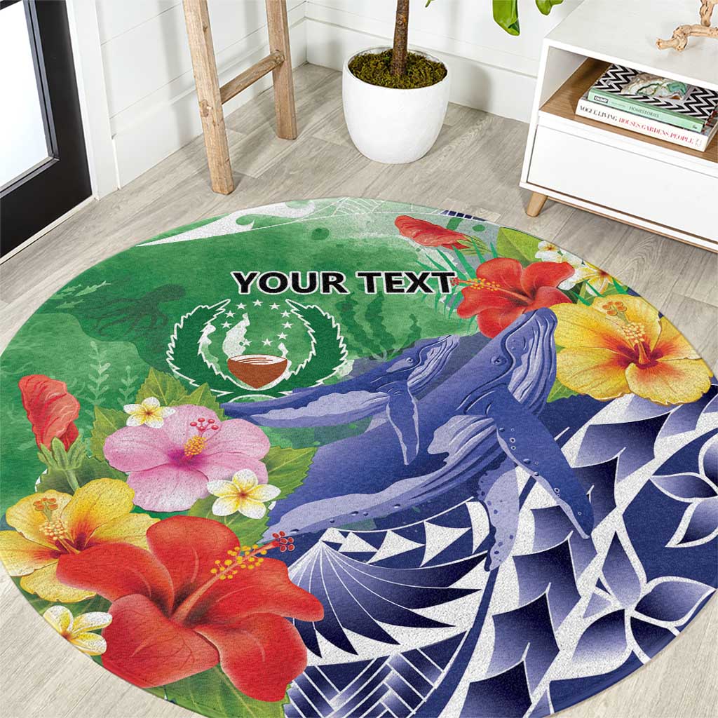 Personalised Pohnpei States Humpback Whale Round Carpet Polynesian Tropical Flowers