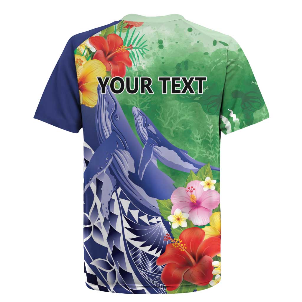 Personalised Pohnpei States Humpback Whale Rugby Jersey Polynesian Tropical Flowers LT9 - Polynesian Pride