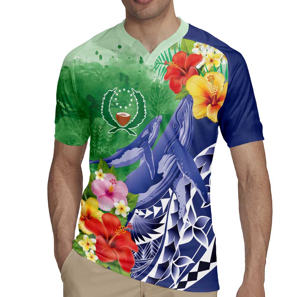 Personalised Pohnpei States Humpback Whale Rugby Jersey Polynesian Tropical Flowers LT9 - Polynesian Pride