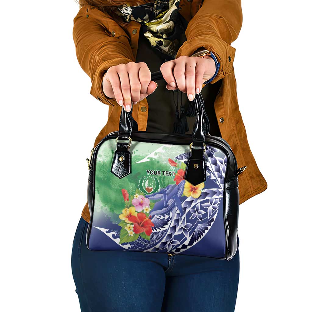 Personalised Pohnpei States Humpback Whale Shoulder Handbag Polynesian Tropical Flowers