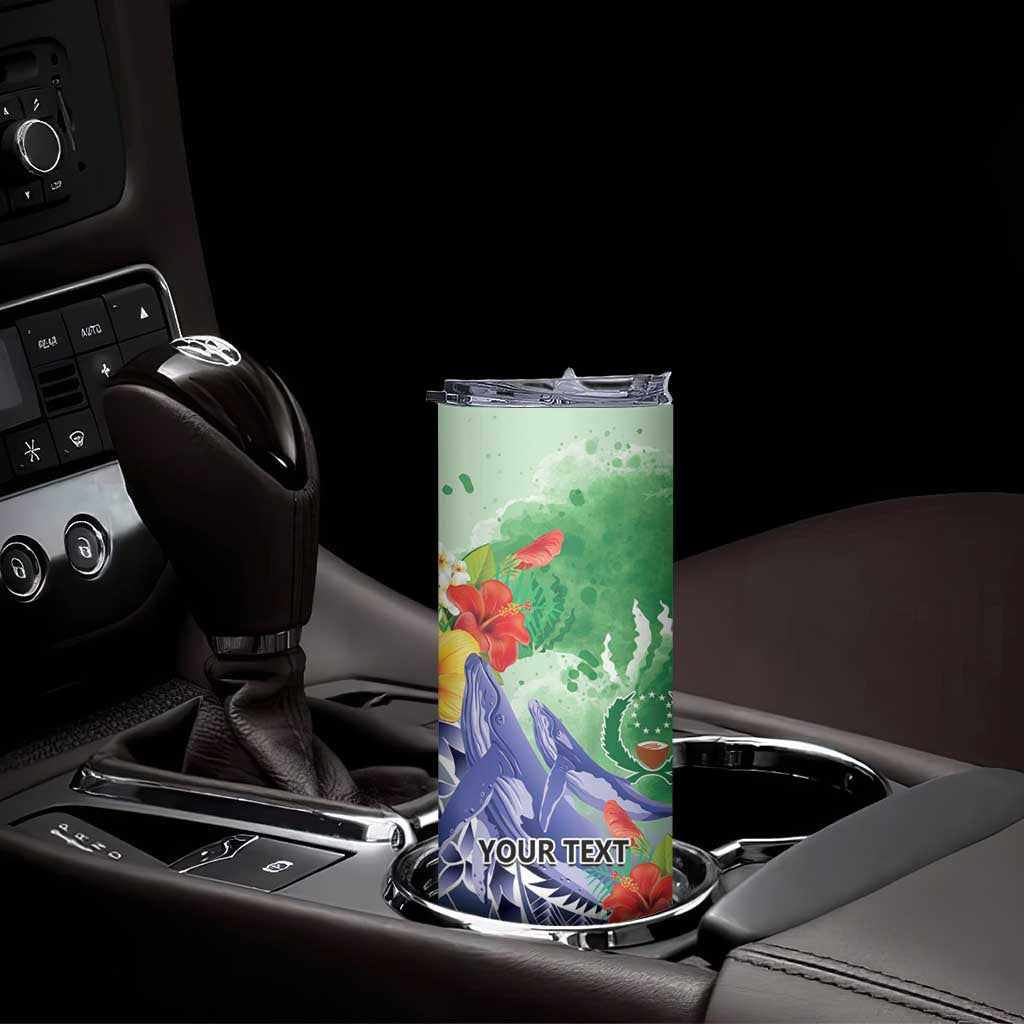 Personalised Pohnpei States Humpback Whale Skinny Tumbler Polynesian Tropical Flowers