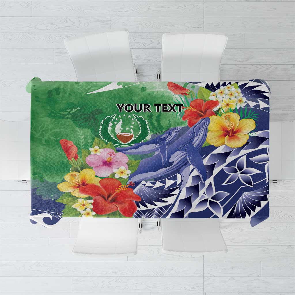 Personalised Pohnpei States Humpback Whale Tablecloth Polynesian Tropical Flowers LT9 Blue - Polynesian Pride