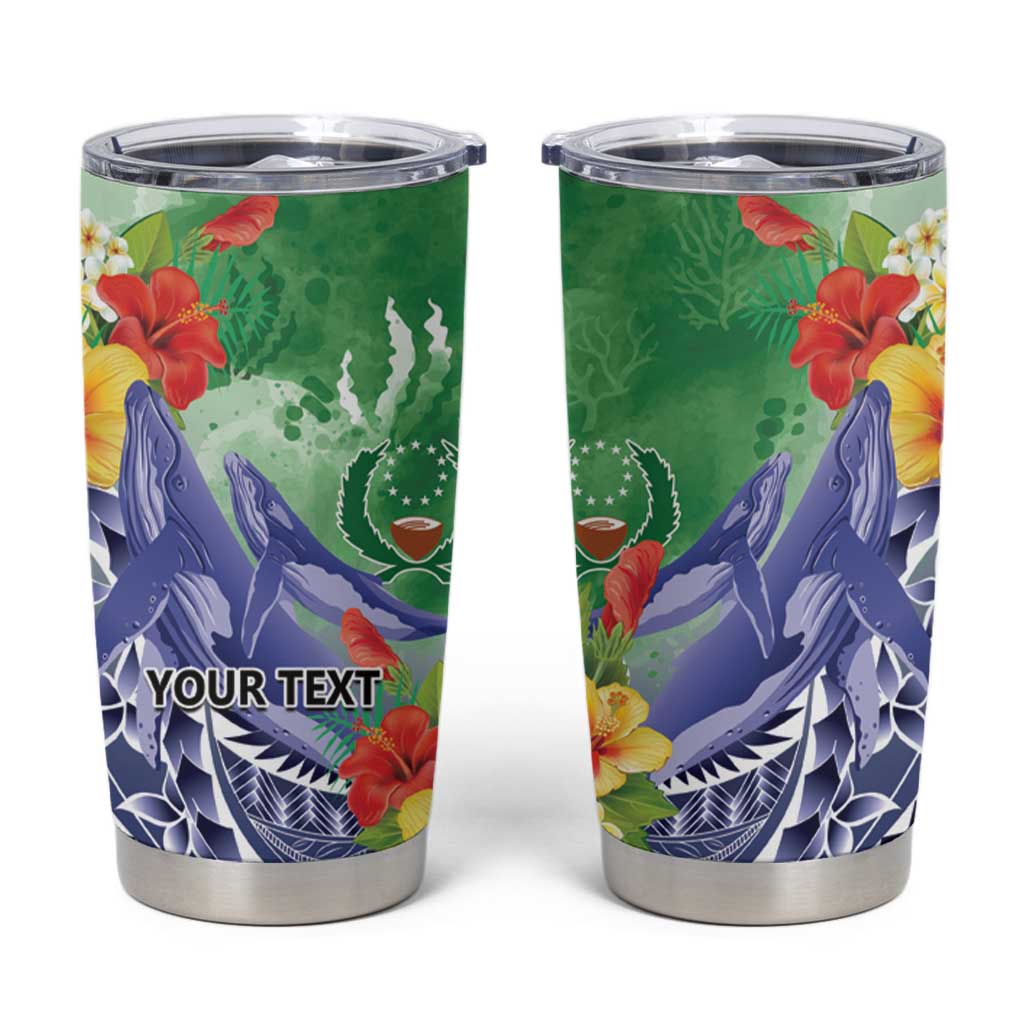 Personalised Pohnpei States Humpback Whale Tumbler Cup Polynesian Tropical Flowers