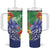 Personalised Pohnpei States Humpback Whale Tumbler With Handle Polynesian Tropical Flowers