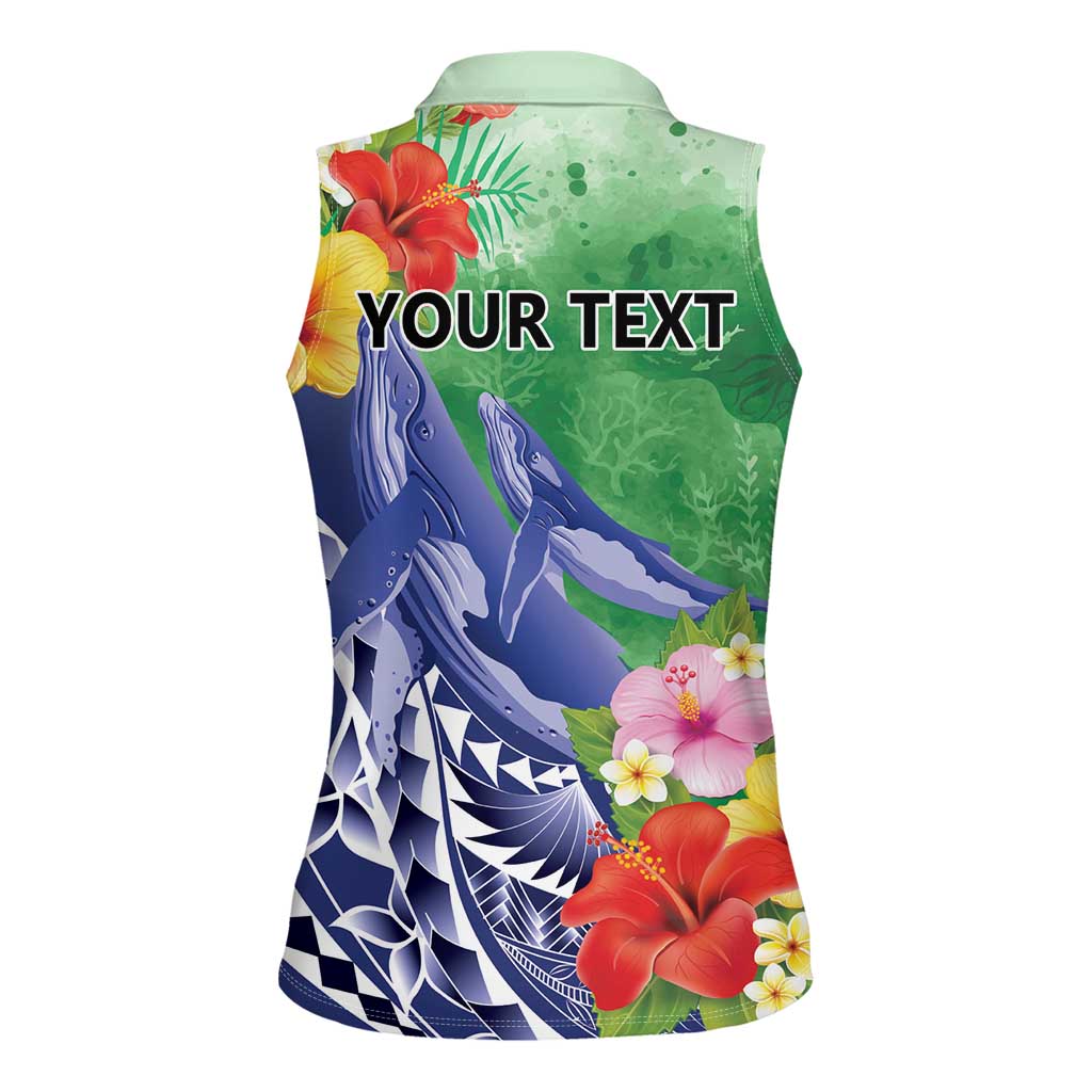 Personalised Pohnpei States Humpback Whale Women Sleeveless Polo Shirt Polynesian Tropical Flowers LT9 - Polynesian Pride