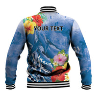 Personalised Yap States Humpback Whale Baseball Jacket Polynesian Tropical Flowers LT9 - Polynesian Pride