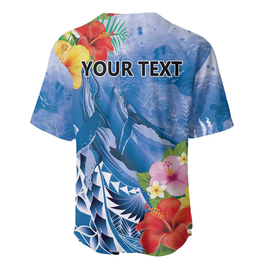 Personalised Yap States Humpback Whale Baseball Jersey Polynesian Tropical Flowers LT9 - Polynesian Pride