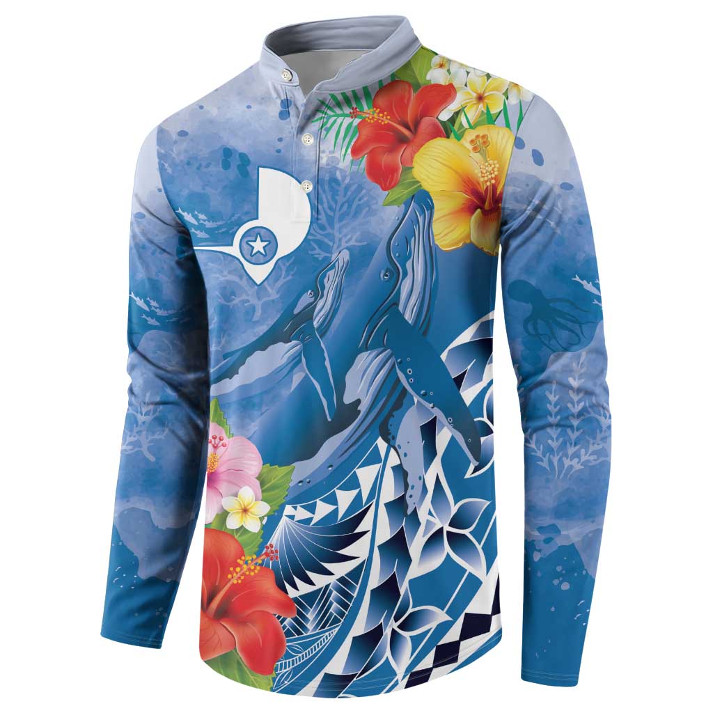 Personalised Yap States Humpback Whale Button Sweatshirt Polynesian Tropical Flowers LT9 - Polynesian Pride