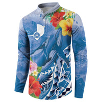 Personalised Yap States Humpback Whale Button Sweatshirt Polynesian Tropical Flowers LT9 - Polynesian Pride