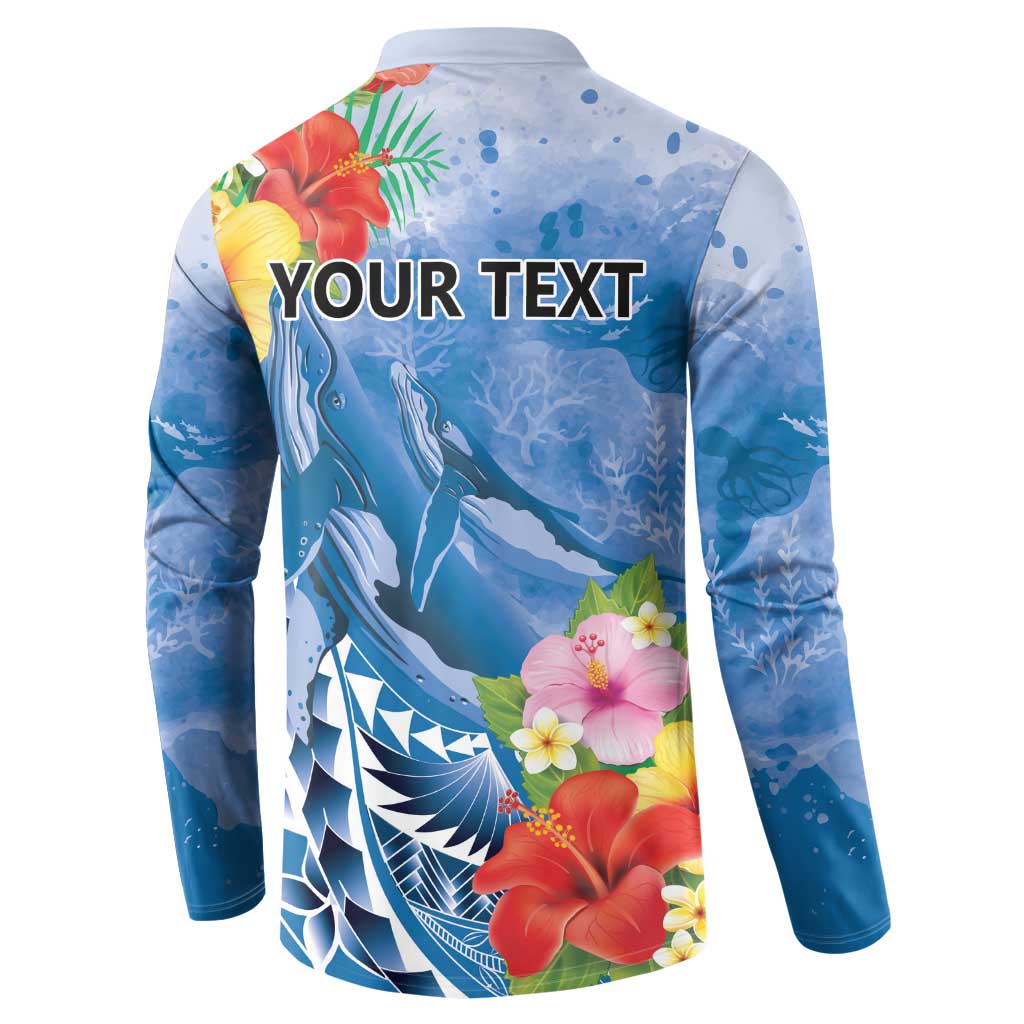 Personalised Yap States Humpback Whale Button Sweatshirt Polynesian Tropical Flowers LT9 - Polynesian Pride