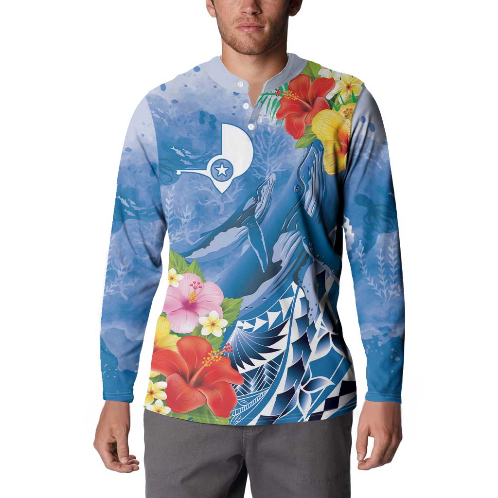 Personalised Yap States Humpback Whale Button Sweatshirt Polynesian Tropical Flowers LT9 - Polynesian Pride