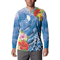 Personalised Yap States Humpback Whale Button Sweatshirt Polynesian Tropical Flowers LT9 - Polynesian Pride