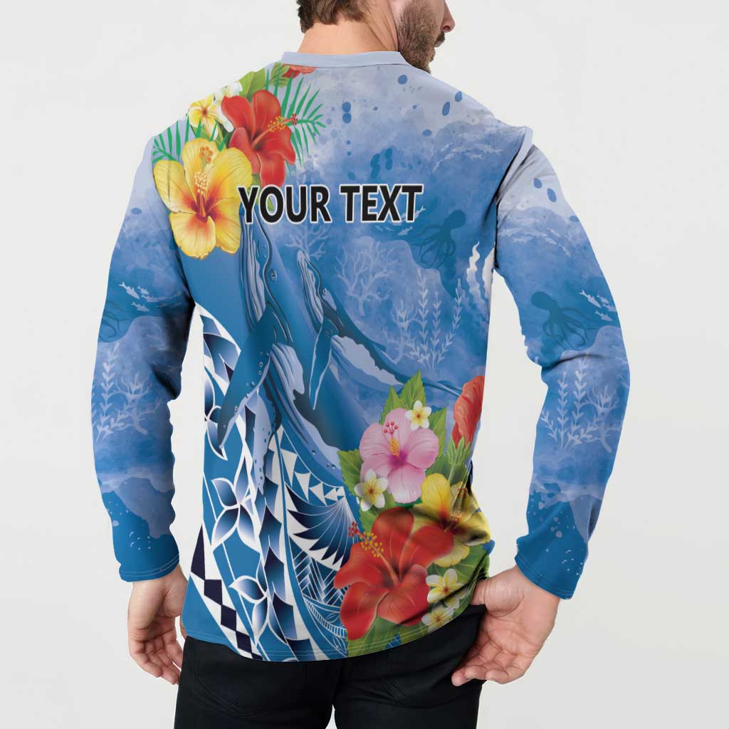 Personalised Yap States Humpback Whale Button Sweatshirt Polynesian Tropical Flowers LT9 - Polynesian Pride