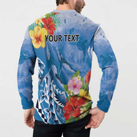 Personalised Yap States Humpback Whale Button Sweatshirt Polynesian Tropical Flowers LT9 - Polynesian Pride