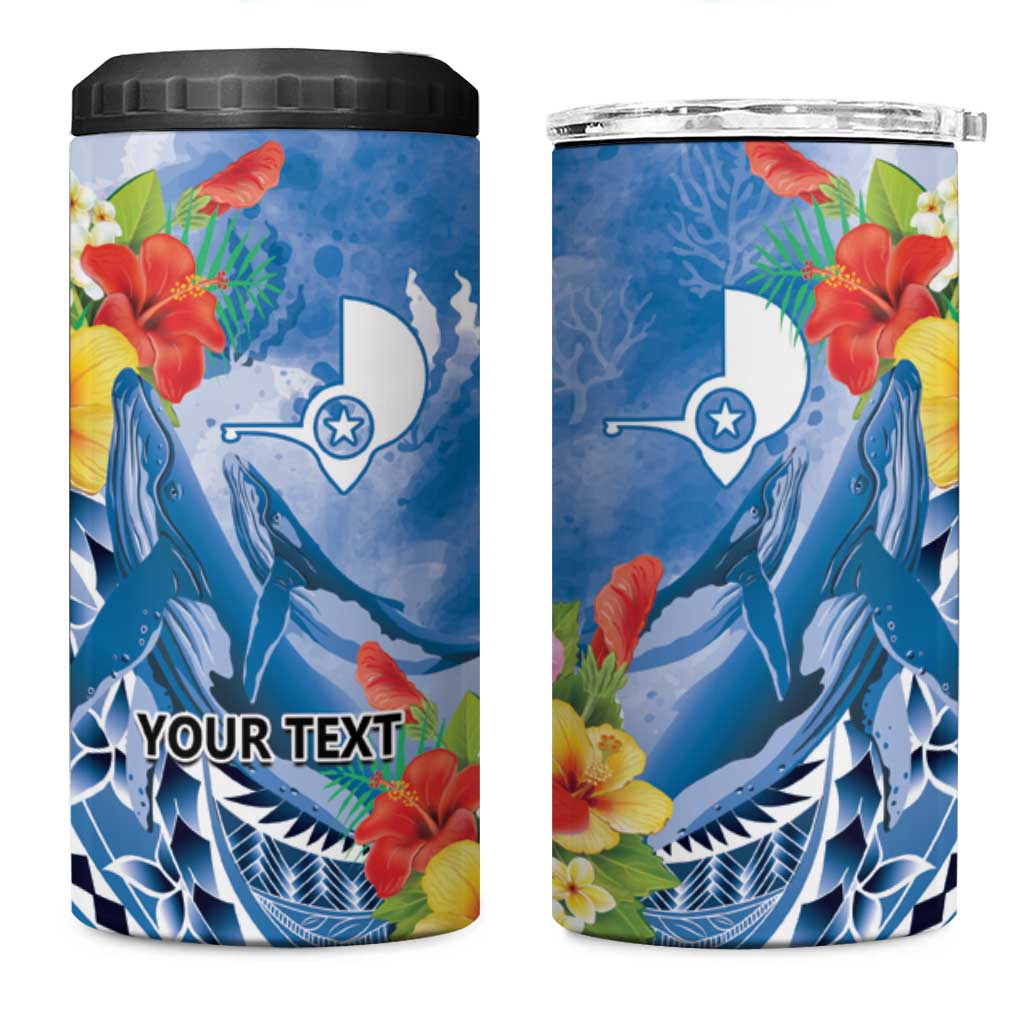 Personalised Yap States Humpback Whale 4 in 1 Can Cooler Tumbler Polynesian Tropical Flowers