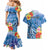 Personalised Yap States Humpback Whale Couples Matching Mermaid Dress and Hawaiian Shirt Polynesian Tropical Flowers