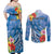 Personalised Yap States Humpback Whale Couples Matching Off Shoulder Maxi Dress and Long Sleeve Button Shirt Polynesian Tropical Flowers