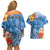 Personalised Yap States Humpback Whale Couples Matching Off Shoulder Short Dress and Hawaiian Shirt Polynesian Tropical Flowers