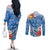 Personalised Yap States Humpback Whale Couples Matching Off The Shoulder Long Sleeve Dress and Long Sleeve Button Shirt Polynesian Tropical Flowers