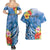 Personalised Yap States Humpback Whale Couples Matching Summer Maxi Dress and Hawaiian Shirt Polynesian Tropical Flowers