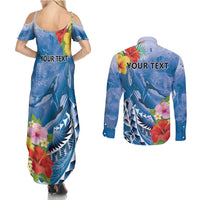 Personalised Yap States Humpback Whale Couples Matching Summer Maxi Dress and Long Sleeve Button Shirt Polynesian Tropical Flowers LT9 - Polynesian Pride