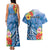 Personalised Yap States Humpback Whale Couples Matching Tank Maxi Dress and Hawaiian Shirt Polynesian Tropical Flowers