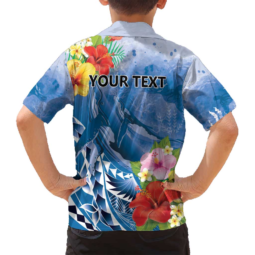Personalised Yap States Humpback Whale Family Matching Long Sleeve Bodycon Dress and Hawaiian Shirt Polynesian Tropical Flowers LT9 - Polynesian Pride