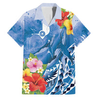 Personalised Yap States Humpback Whale Family Matching Mermaid Dress and Hawaiian Shirt Polynesian Tropical Flowers LT9 Dad's Shirt - Short Sleeve Blue - Polynesian Pride