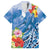 Personalised Yap States Humpback Whale Family Matching Off Shoulder Short Dress and Hawaiian Shirt Polynesian Tropical Flowers