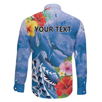 Personalised Yap States Humpback Whale Family Matching Off Shoulder Short Dress and Hawaiian Shirt Polynesian Tropical Flowers LT9 - Polynesian Pride
